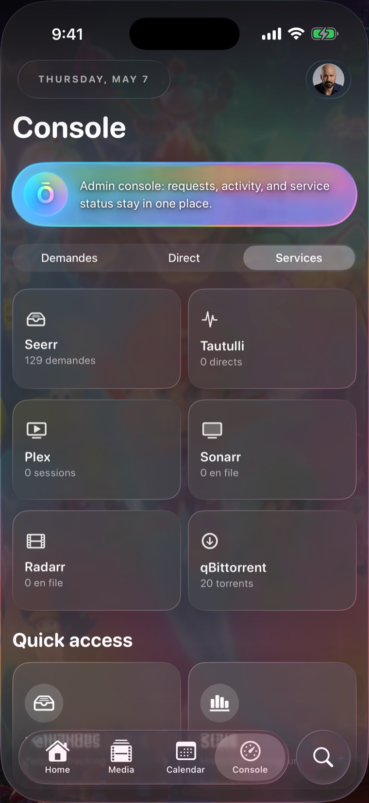 Ōrea TV Console services screen