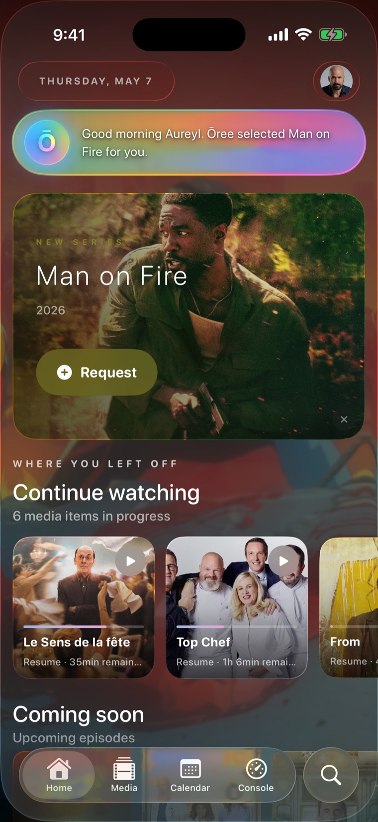 Ōrea TV home screen with an AI recommendation